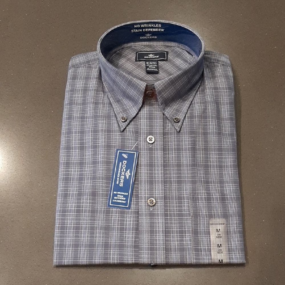 Dockers Men's Blue Plaid Long Sleeve Shirt